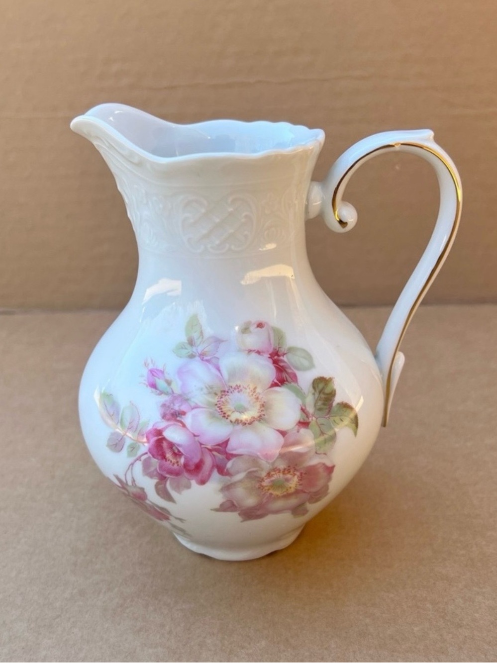 Wild Rose Porcelain  Pitcher Bavaria Schumann Gold Trim Vintage